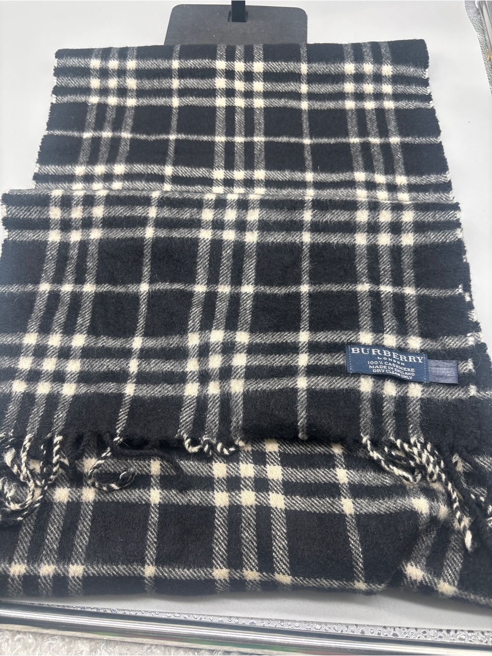Burberry London Black Check 100% Cashmere Scarf Made in England